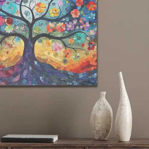 Kunst - Levensboom - Bloemen - Hippie PET vilt klein -sfeer6_closeup