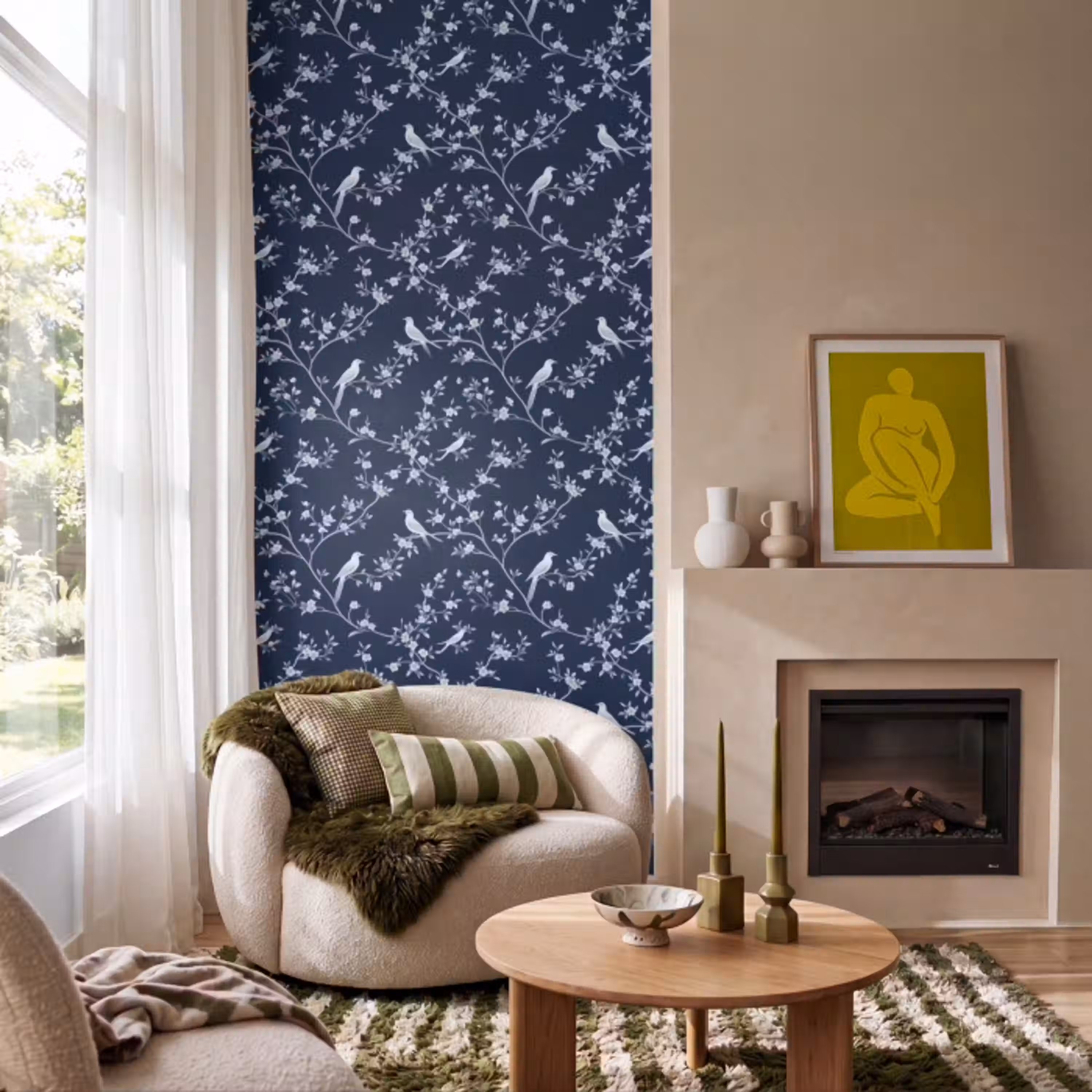 Grafisch - Bloesemtak - Blauw Behang Vlies klein 1076 -sfeer2