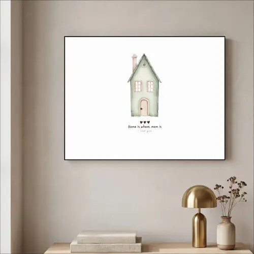 Huisje - Groen - Tekst - Liefdevol Textielframe zwart klein -sfeer2