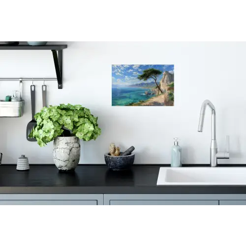 Rotsen - Kustlijn - Boom - Bergen Muursticker klein -keuken