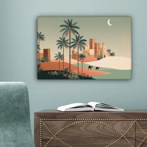 Nachtlandschap - Kamelen - Sterren - zandduinden canvas 2cm klein -sfeer4