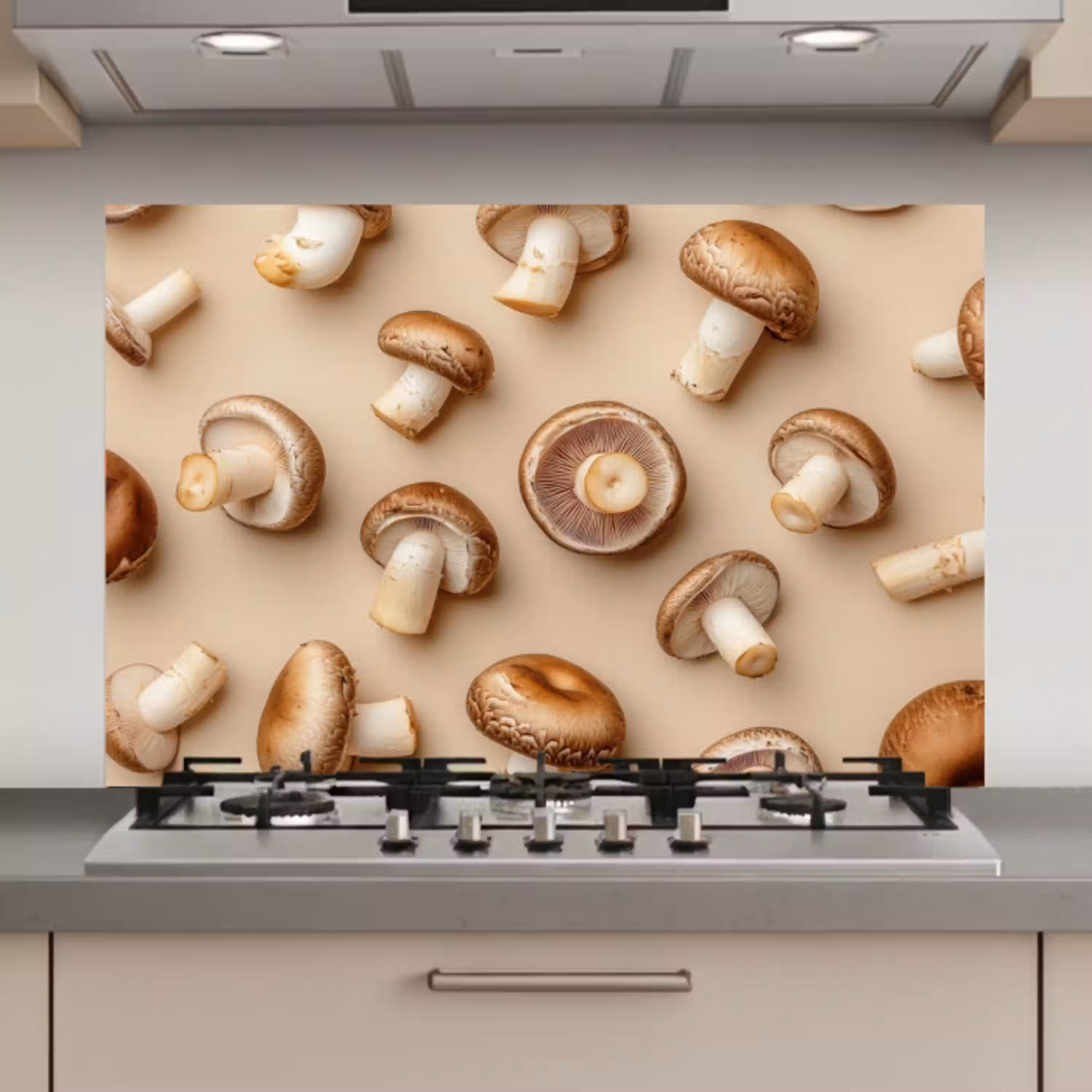 Kastanje Champignons - Beige keuken achterwand spatscherm klein -3d_website