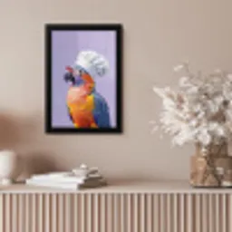 Papegaai - Koksmuts - Paars - Cute fotolijst zwart zonder passe partout klein -sfeer5