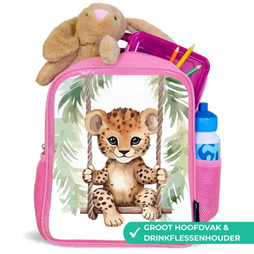 Luipaard - Dier - Kinderen - Jungle Kinderrugzak - Roze middel -inhoud_NL