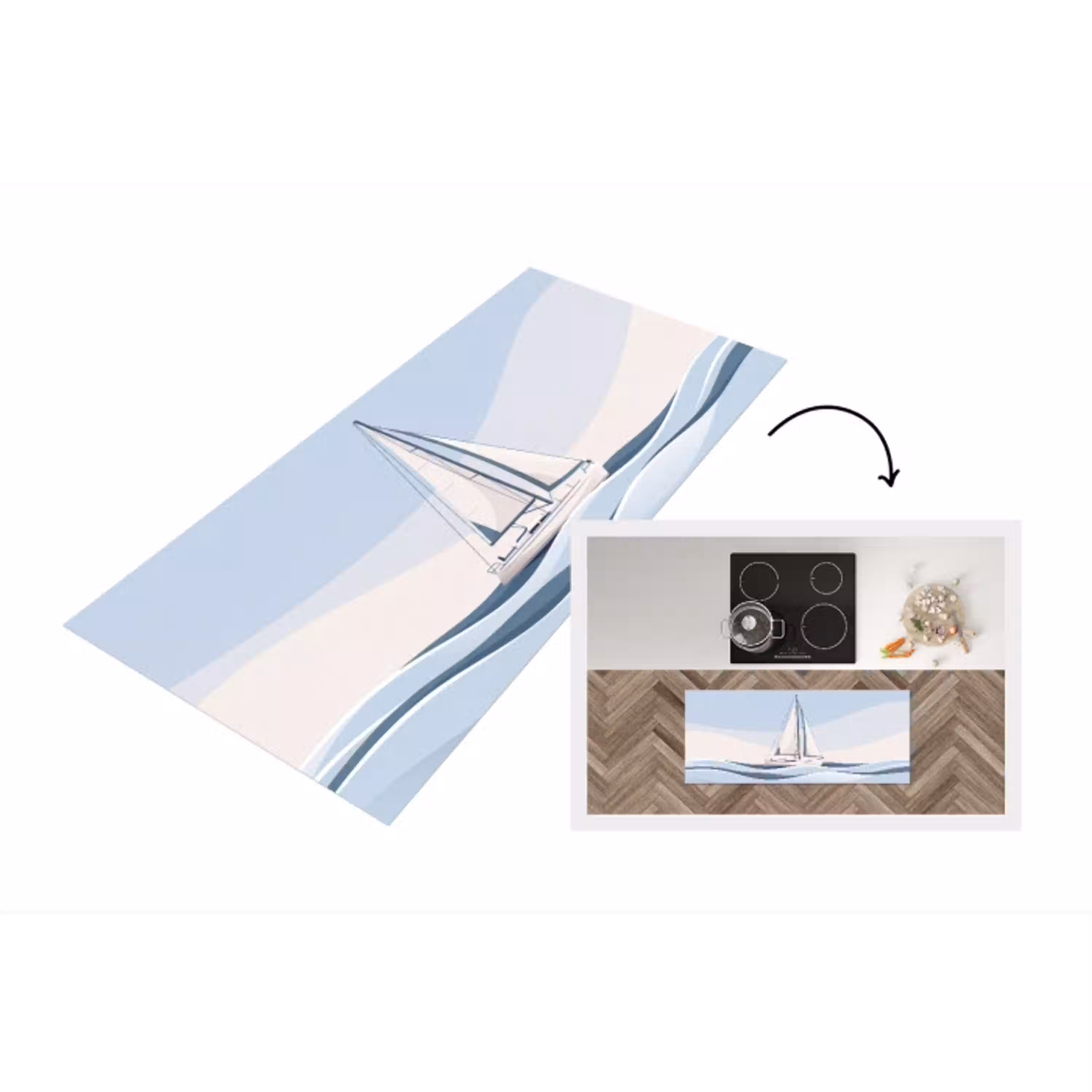 Boot - Zeil - Zee - Modern - Beige Keukenloper - keukenmat middel -3d