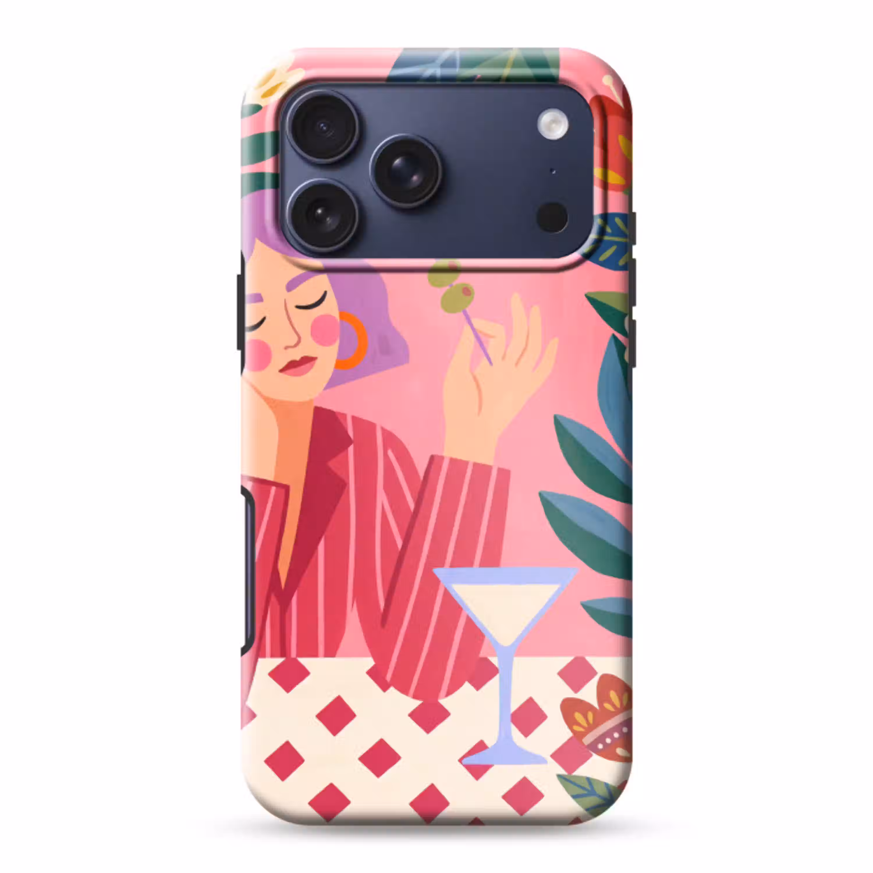 Vrouw - Cocktail - Bloemen - Modern - Roze Toughcase MagSafe Apple iPhone 17 Pro Max klein -3d