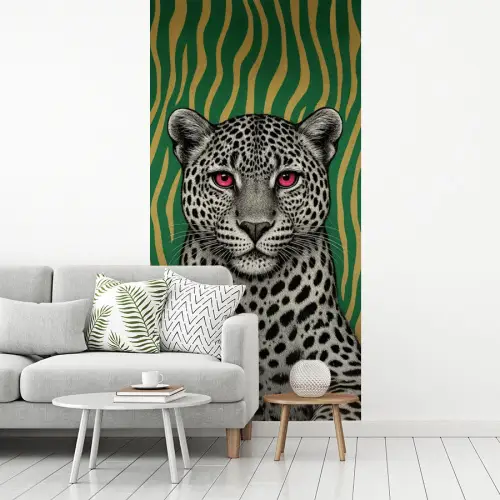 Panter - Zebrapatroon - Groen fotobehang vinyl groot -woonkamer