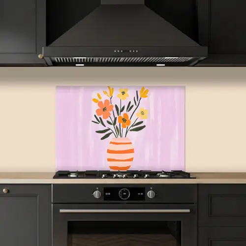Vaas - Gestreept - Bloemen - Oranje keuken achterwand spatscherm klein -sfeer1