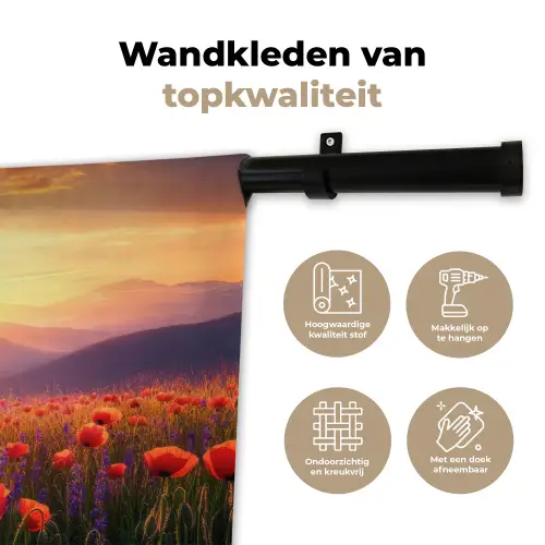 Landschap - Zonsondergang - Bloemenveld Wandkleed katoen klein -sfeer2