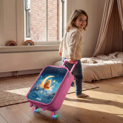 Oranje monster op maansikkel Kinderkoffer - Roze klein -sfeer1