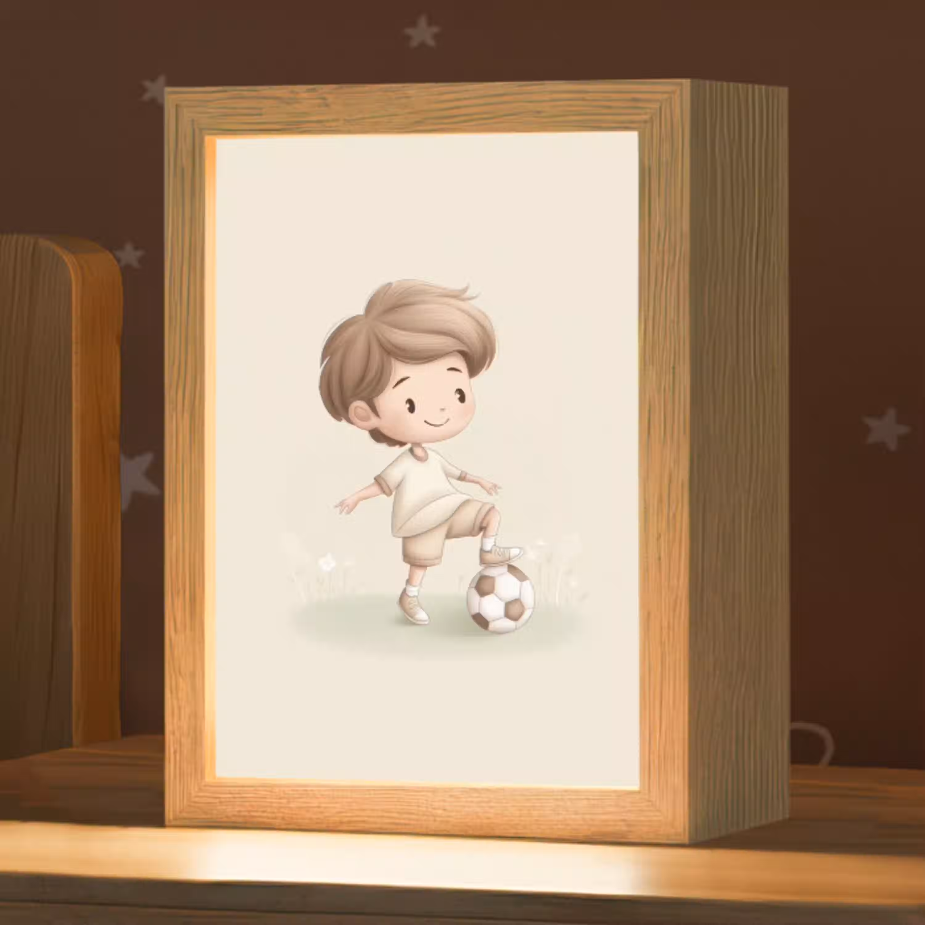 Jongen - Voetbal - Bruin - Minimalistisch Light Box met kabel klein -zzz_3d_website
