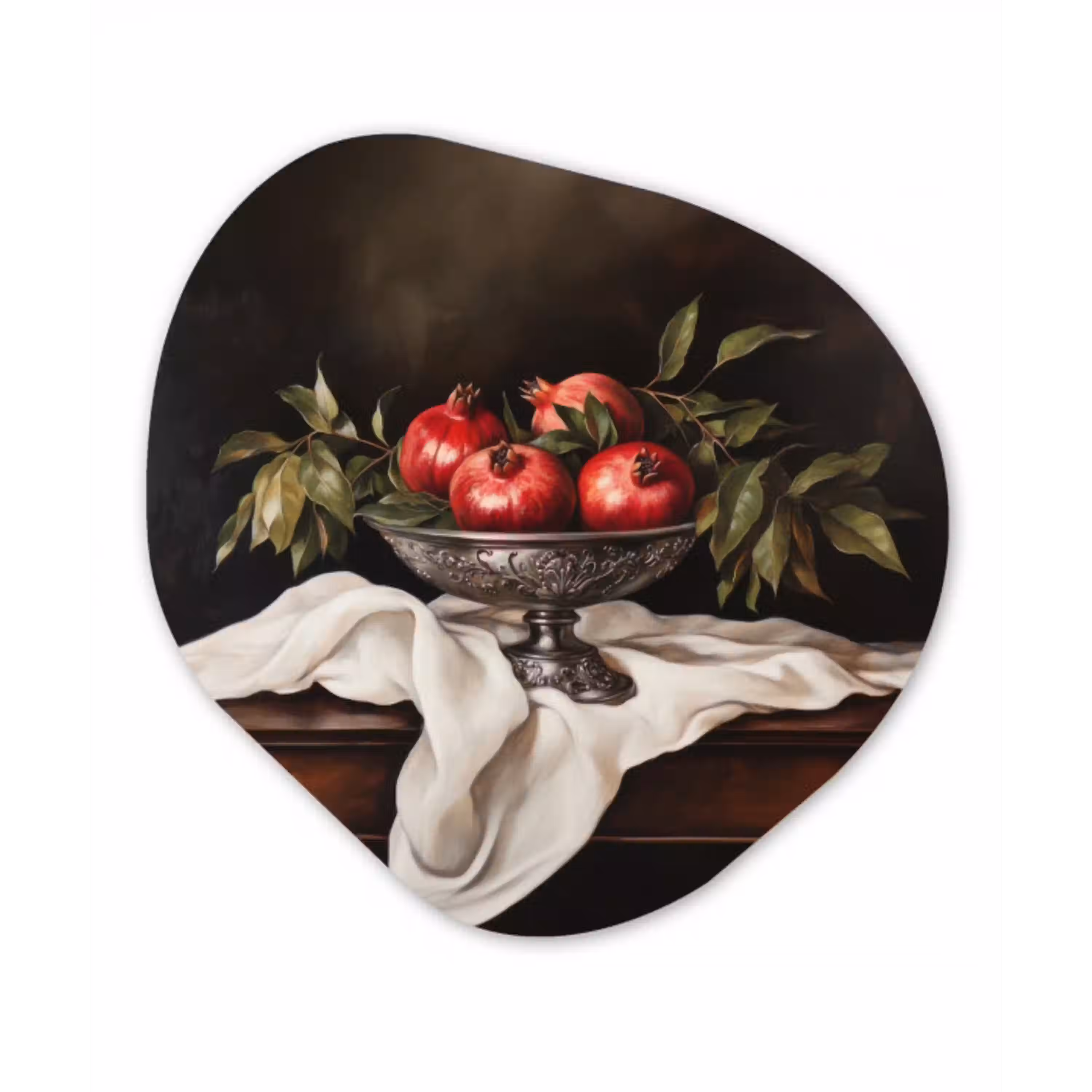 Granaatappels - Klassiek - Vintage Wandcirkel Organisch Aluminium middel -3d