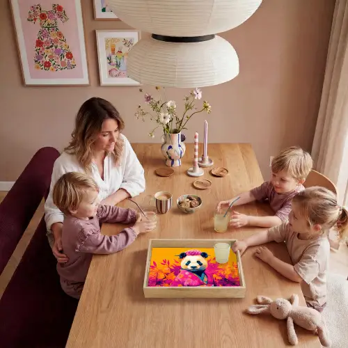 Kimono - Roze - Panda - Bloemenkroon Dienblad Rechthoek middel -sfeer4