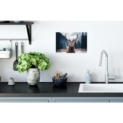 Hert - Winter - Hertenkop - Sneeuw - Gewei Muursticker klein -keuken
