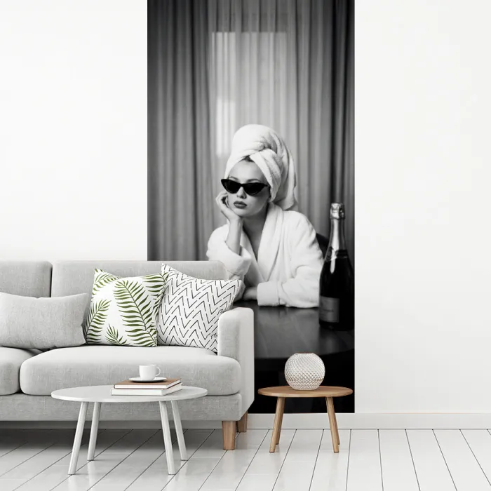 Vrouw - Bubbels - Zwart - Wit fotobehang vinyl groot -woonkamer