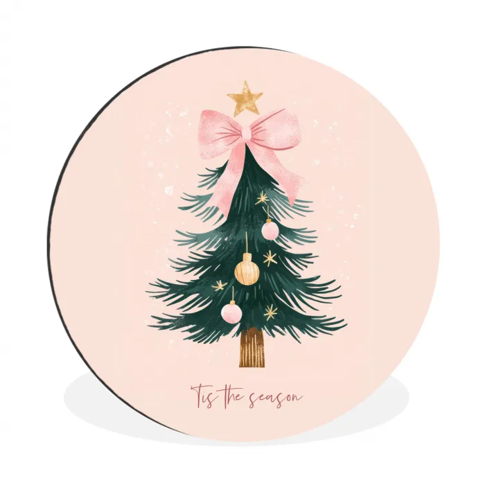 Christmas Season - Kerst - Kerstboom - Roze Wandcirkel aluminium klein -3d