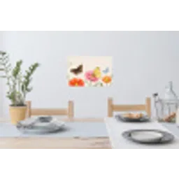 Vlinders - Klaprozen - Illustratie - Kleurrijk Muursticker klein -eettafel