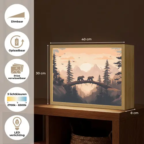 Beren - Bomen - Landschap - Zonsondergang Light Box met batterij (Wandlamp) middel -USP_websiteoverzichtNL