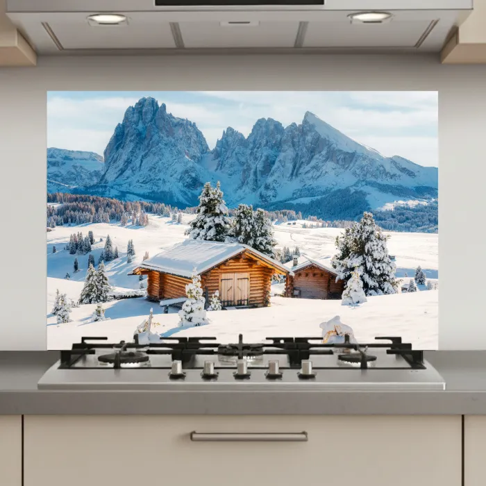 Winter - Huisje - Bergen - Uitzicht - Sneeuw keuken achterwand spatscherm klein -3d_website