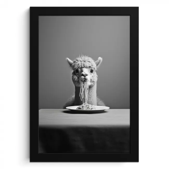 Alpaca - Pasta - Zwart - Wit - Grappig - Dieren KitchenYeah - Keuken - Fotolijst klein -3d