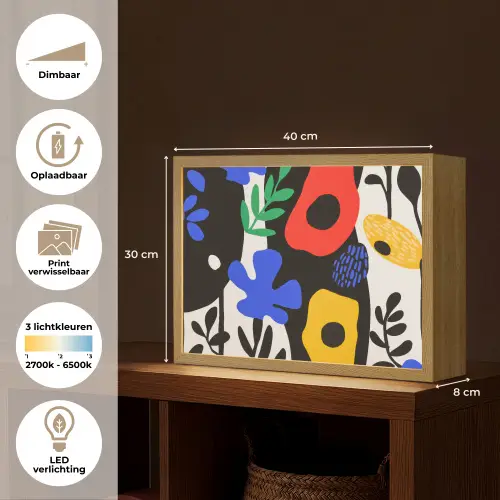 Bloemen - Bladeren - Abstract - Zwart Light Box met batterij (Wandlamp) middel -USP_websiteoverzichtNL