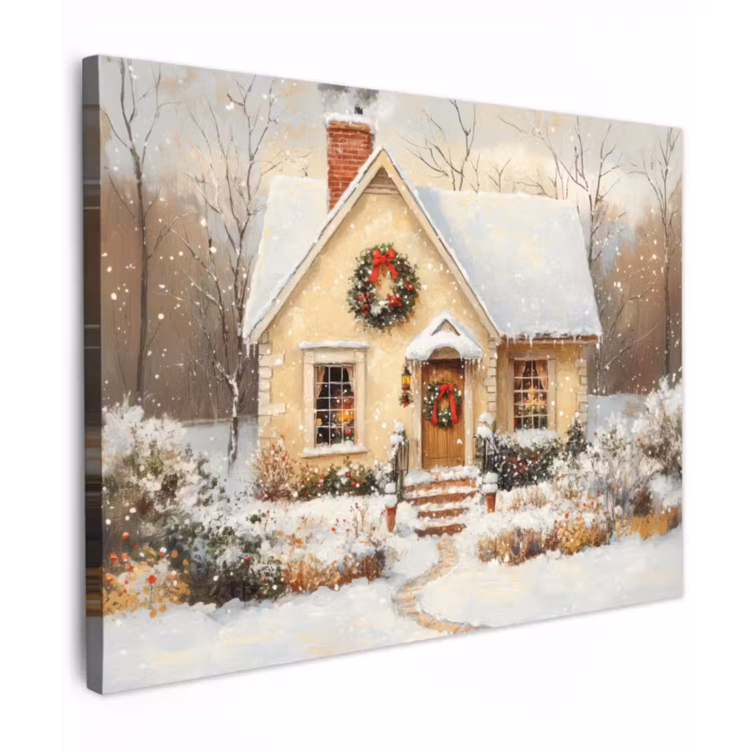 Canvas schilderij - Kerst - Huis - Winter - Sneeuw