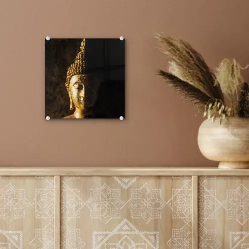 Buddha - Boeddha beeld - Goud - Spiritueel - Zwart plexiglas 5mm klein -sfeer5