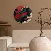 Zwarte draak - Rookwolken - Rood Wandcirkel kunststof plaat 5mm dik klein -sfeer1