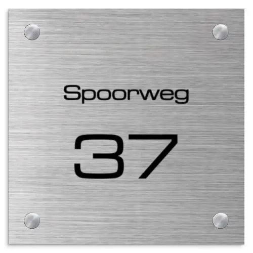 RVS - Metaal - Modern Naambord geborsteld aluminium Vierkant middel -3d