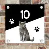Zwart wit - Huisdier - Grijze kat Naambord Vierkant klein -sfeer2