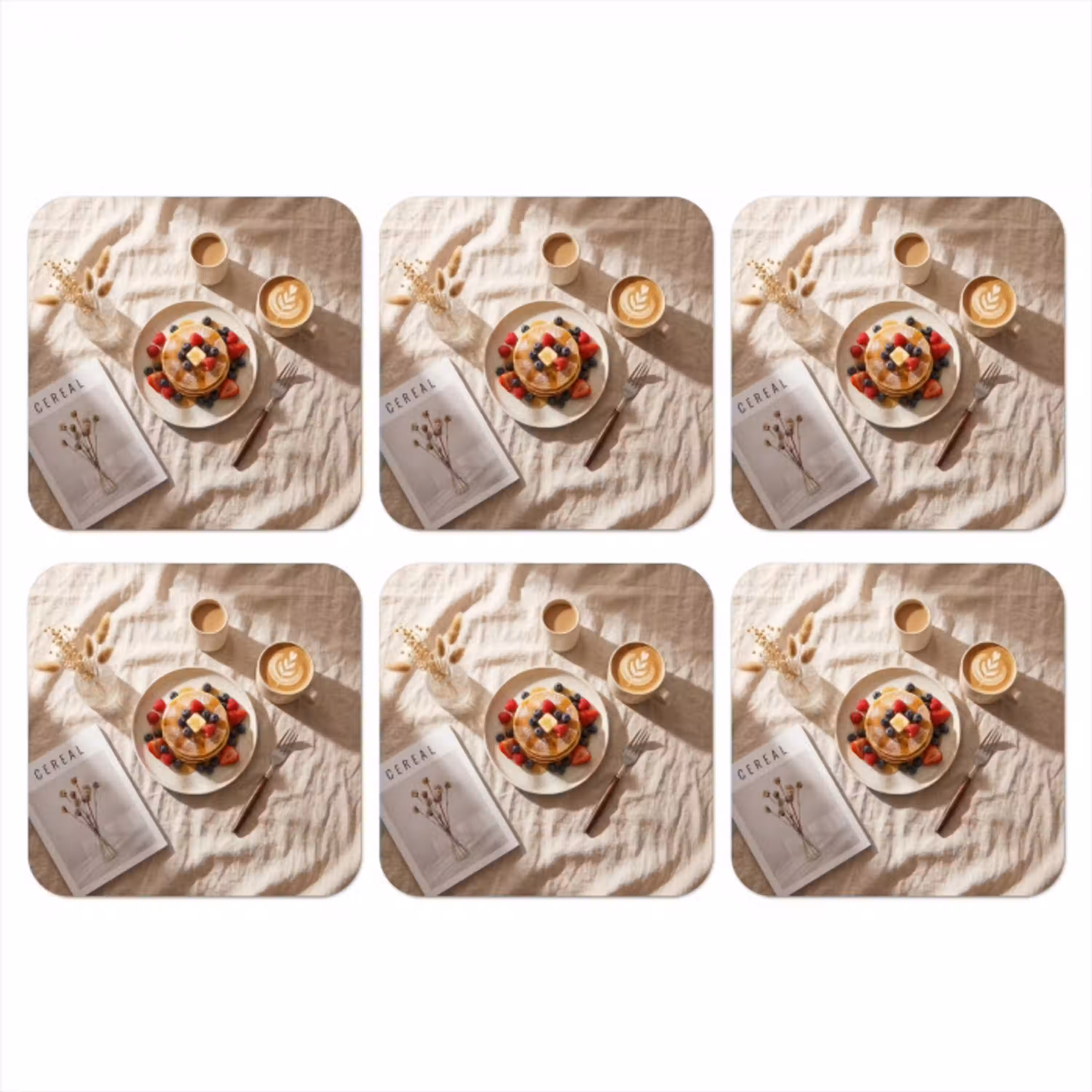 Pannenkoeken - Bessen - Ontbijt - Modern - Beige onderzetter kurk middel -3d