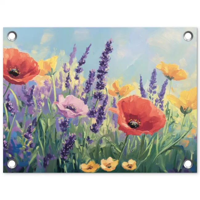 Weide - Bloemen - Kleurrijk tuinposter los doek klein -3d