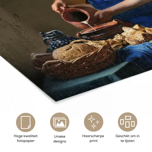 Het melkmeisje - Kunst - Oude meesters - Vermeer poster papier klein -closeup_NL