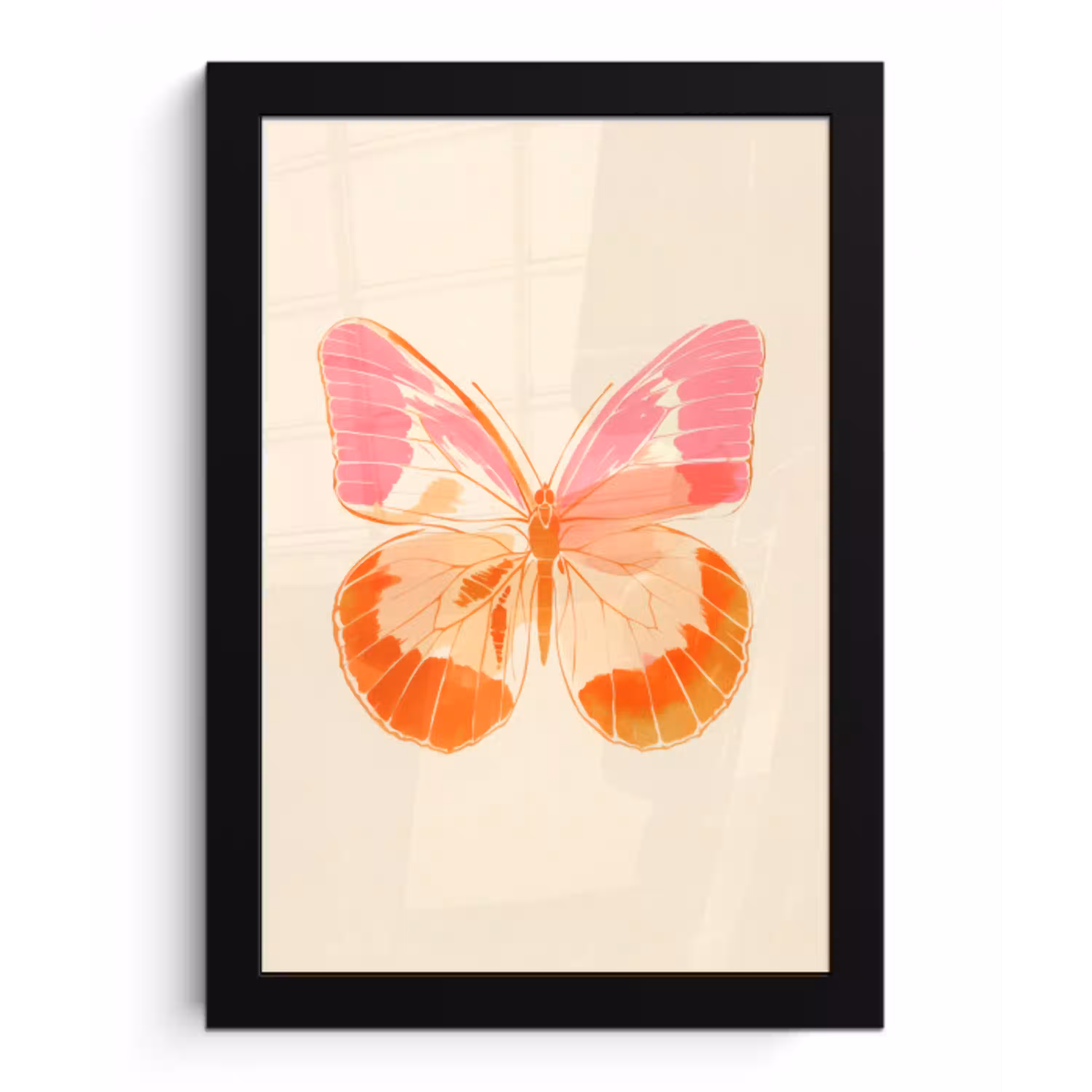 Oranje - Vlinder - Minimalistisch fotolijst zwart zonder passe partout klein -3d