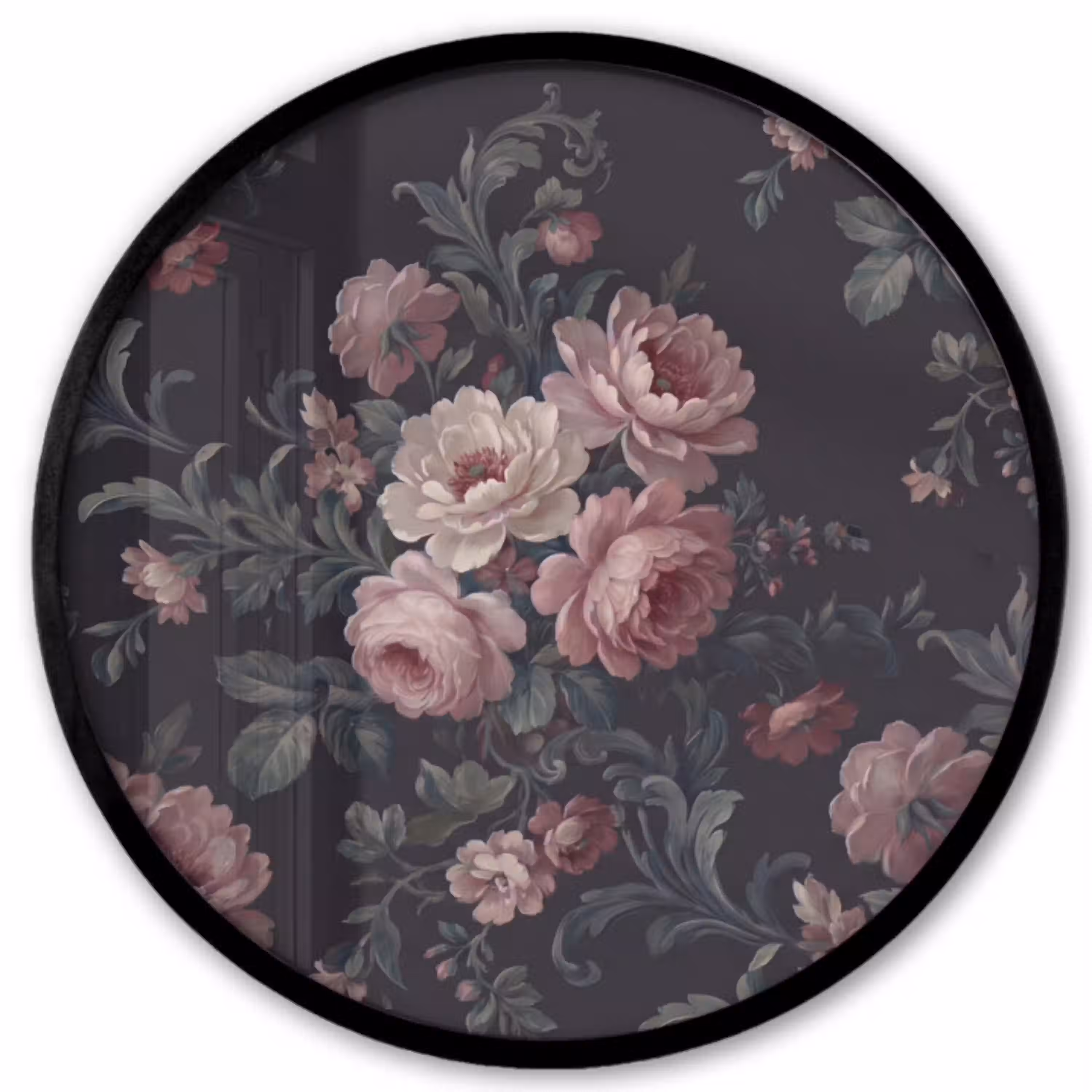 Bloemen - Patroon - Sierlijk - Roze - Donker Fotolijst rond zonder passe partout klein -3d