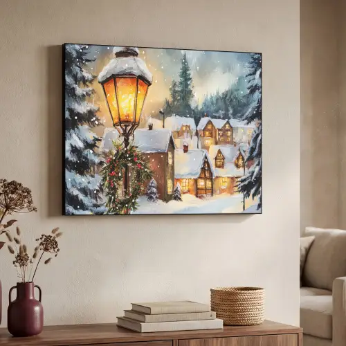 Kerstdorp - Huizen - Sneeuw - Kerst Textielframe zwart klein -sfeer3