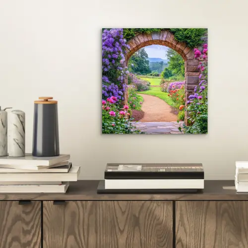 Doorkijk - Poort - Bloemen - Tuin aluminium wit klein -sfeer1