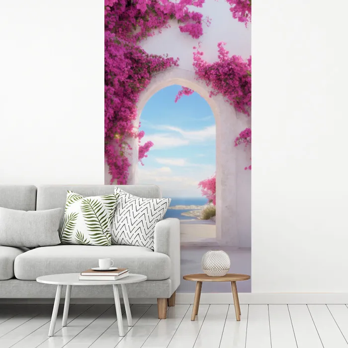 Zee - Roze - Bloemen - Poort fotobehang vinyl groot -woonkamer