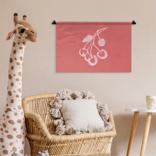 Lijnillustratie - Kersen - Tak - Wit Wandkleed katoen klein -wsfeer5_kind