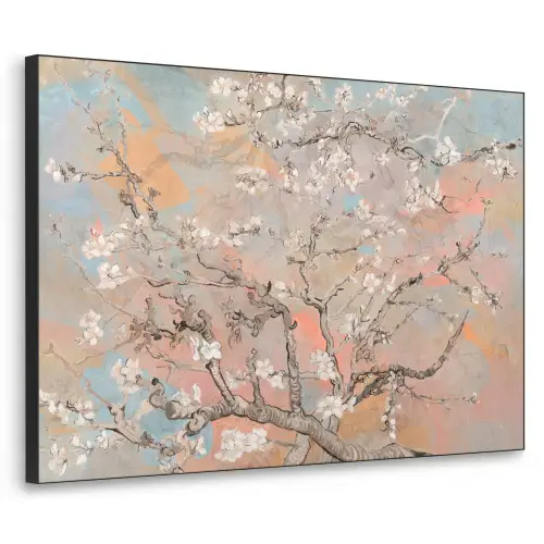 Amandelbloesem - Kunst - Van Gogh - Pastel Textielframe zwart klein -3d