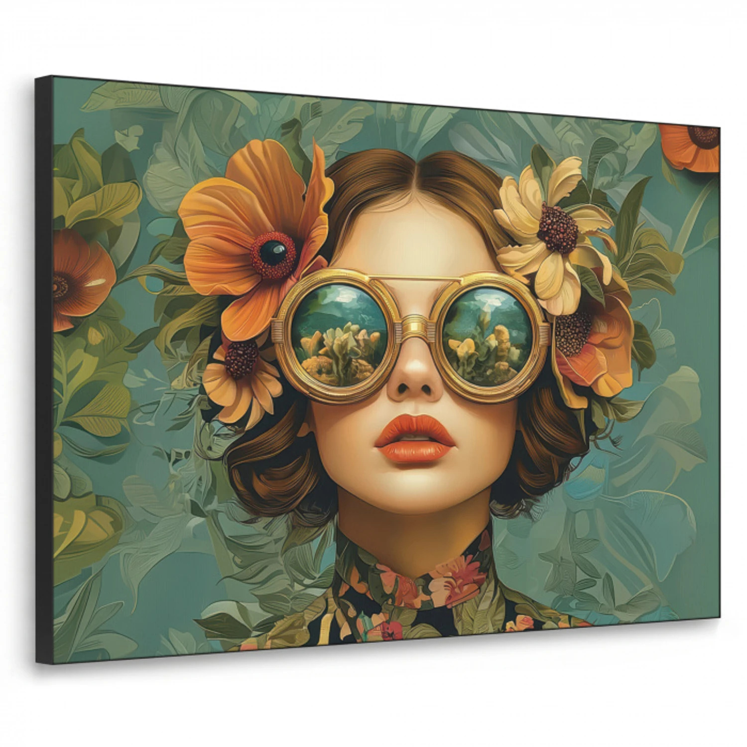 Vrouw - Bloemen - Vlinders - Natuur - Vintage Textielframe - compleet frame klein -3d