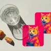Kat - Kimono - Bloemen - Roze onderzetter kurk middel -sfeer4