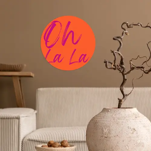 Oh la la - Oranje - Roze - Grafisch Wandcirkel behangsticker klein -sfeer1