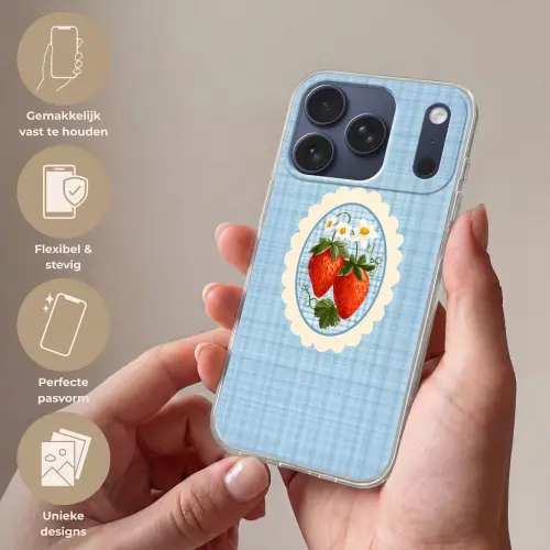 Aardbeien - Lijst - Rood - Geruit Telefoonhoesje iPhone 17 Pro klein -sfeer3_NL
