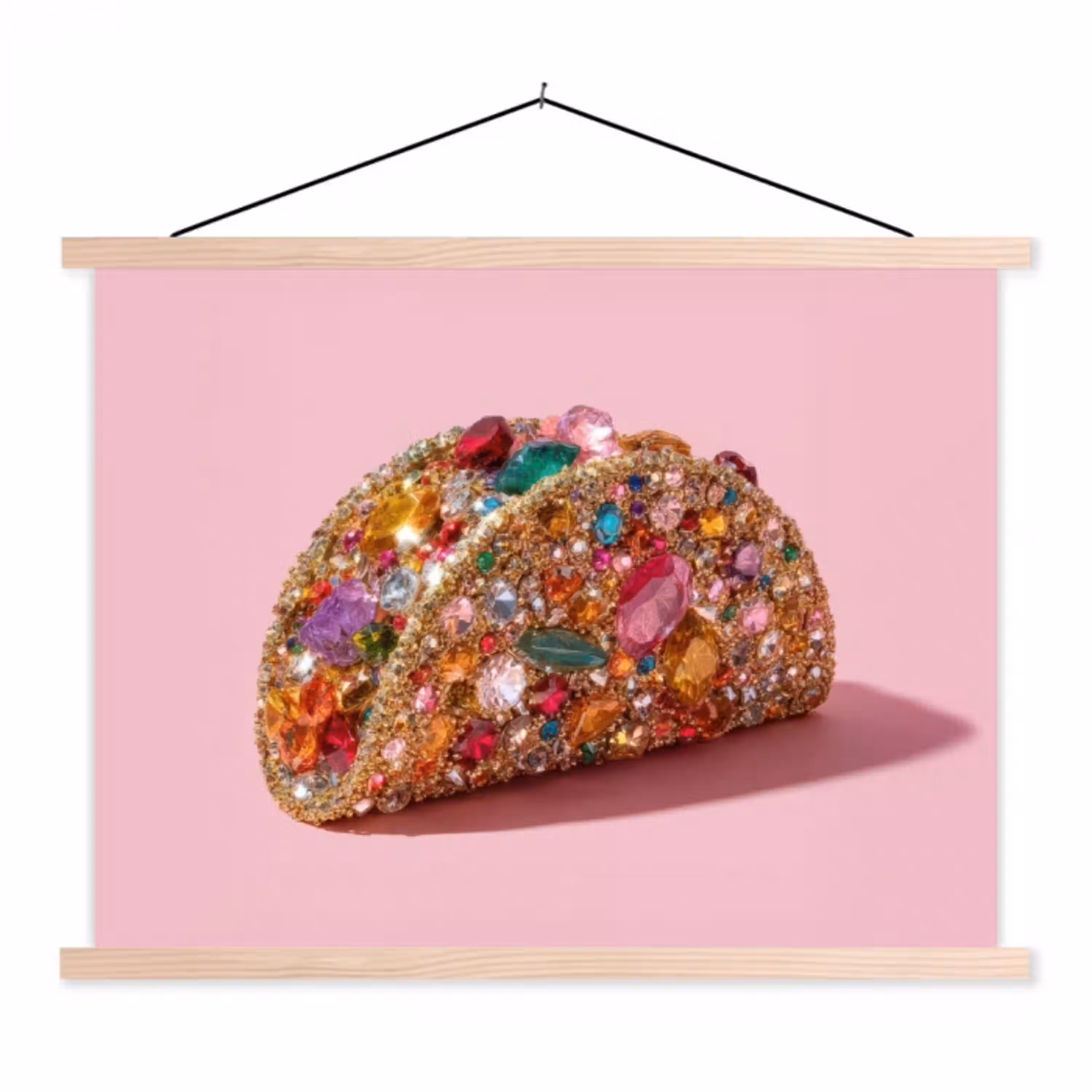Taco - Kleurrijk - Edelstenen - Goud textielposter latten blank klein -3d