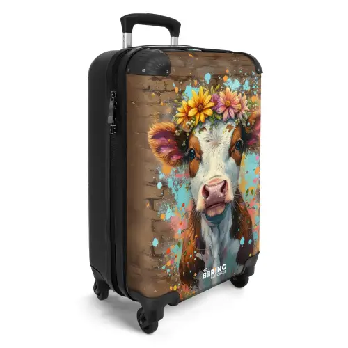 Graffiti koe met kleurrijke bloemen NBS - Handbagage koffer - Unisex middel -productfoto_3d