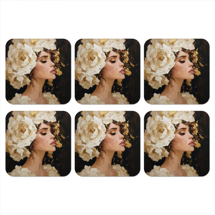Abstract - Vrouw - Bloemen - Wit onderzetter kurk middel -3d