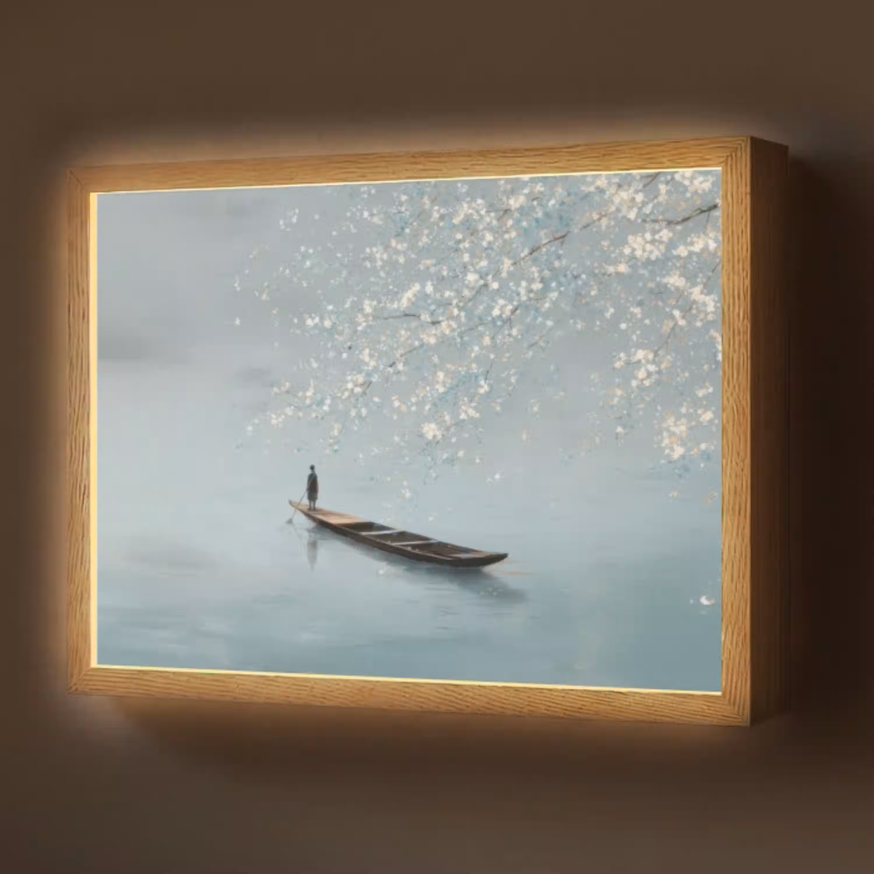 Bloesems - Minimalistisch - Wateroppervlak - Boot Light Box met batterij (Wandlamp) middel -z3d_website