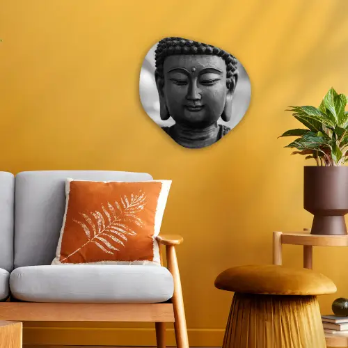 Boeddha - Grijs - Spiritualiteit - Buddha beeld - Religie Wandcirkel Organisch Forex 3mm klein -sfeer4