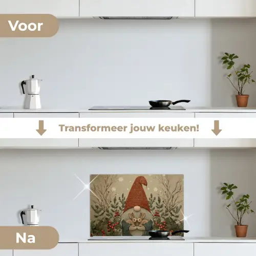 Kerstgnome - Konijntjes - Kleurrijk keuken achterwand spatscherm klein -voor_na_NL